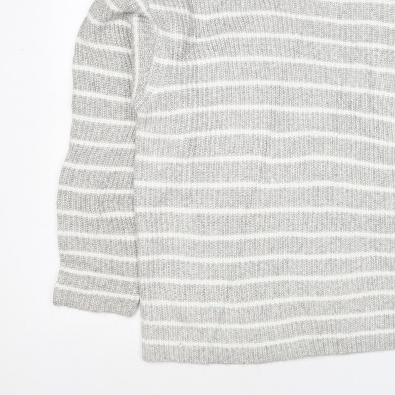 Marks & Spencer Women Grey White Striped Knit Pullover Jumper L