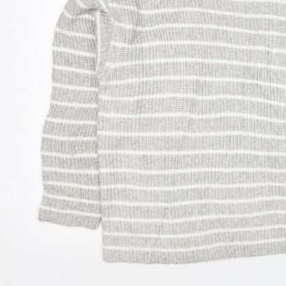 Marks & Spencer Women Grey White Striped Knit Pullover Jumper L