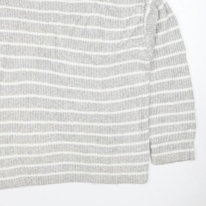 Marks & Spencer Women Grey White Striped Knit Pullover Jumper L