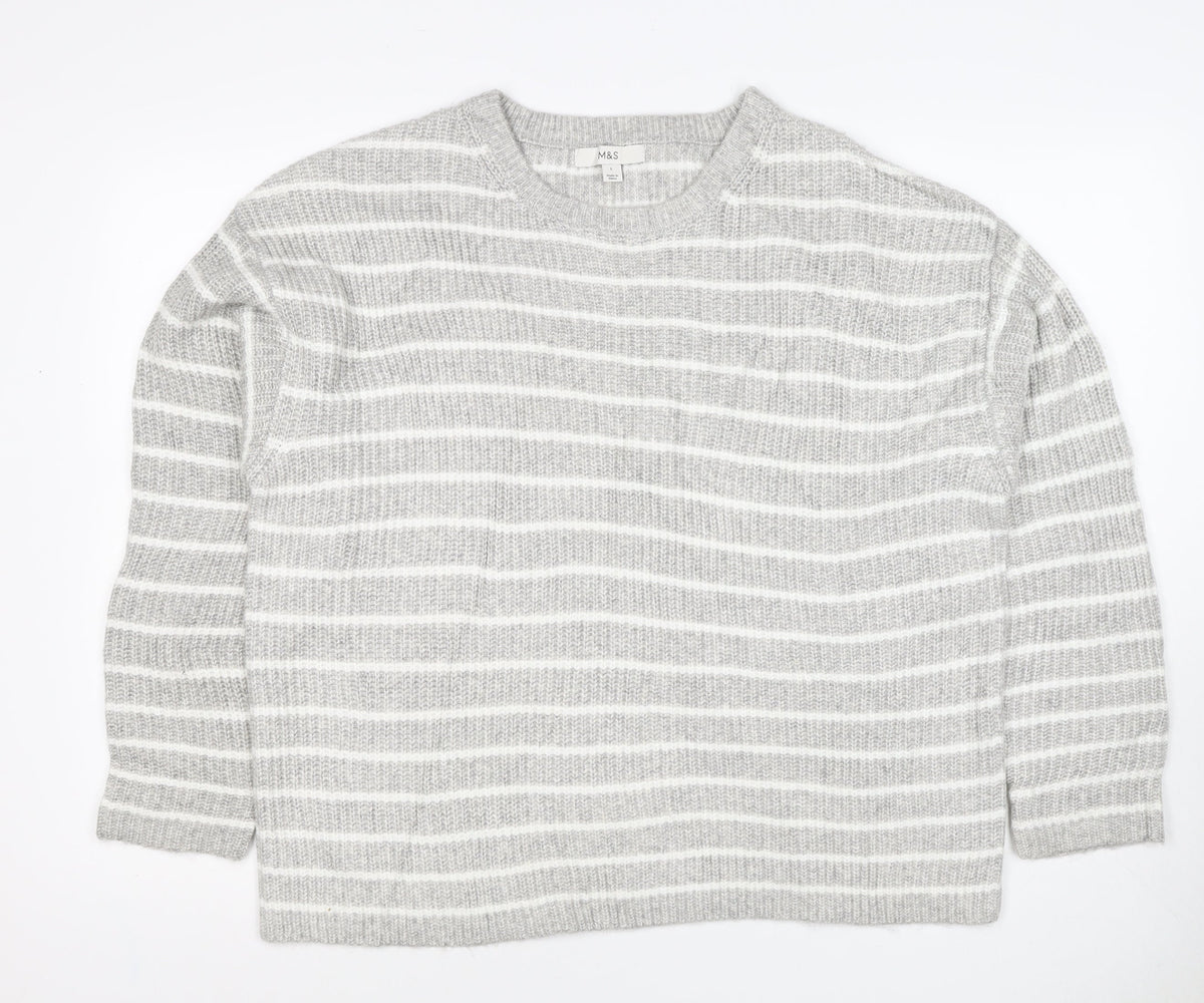 Marks & Spencer Women Grey White Striped Knit Pullover Jumper L