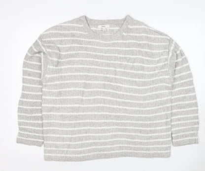 Marks & Spencer Women Grey White Striped Knit Pullover Jumper L
