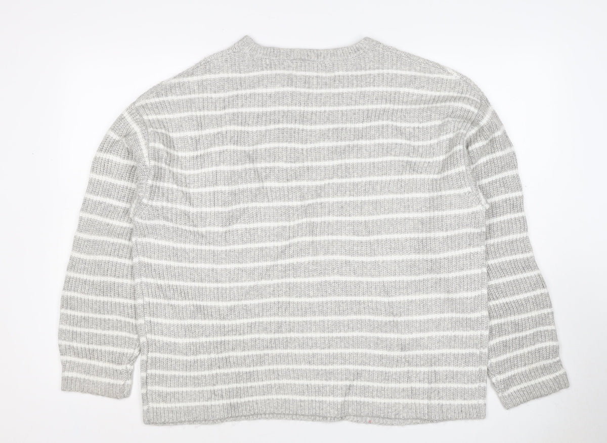 Marks & Spencer Women Grey White Striped Knit Pullover Jumper L