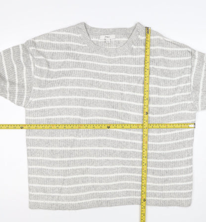 Marks & Spencer Women Grey White Striped Knit Pullover Jumper L