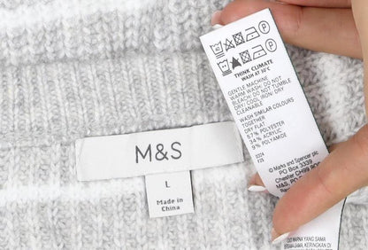 Marks & Spencer Women Grey White Striped Knit Pullover Jumper L