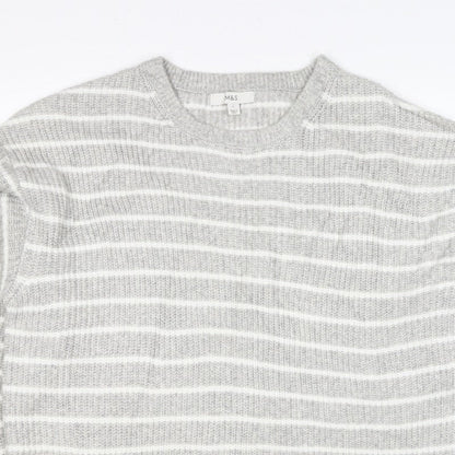 Marks & Spencer Women Grey White Striped Knit Pullover Jumper L