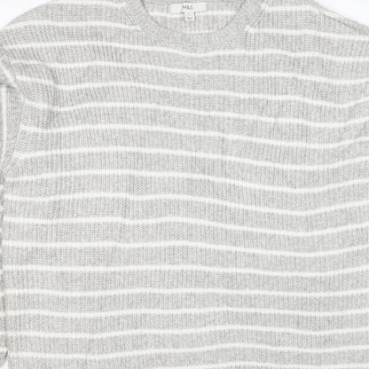 Marks & Spencer Women Grey White Striped Knit Pullover Jumper L