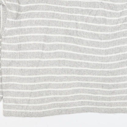 Marks & Spencer Women Grey White Striped Knit Pullover Jumper L