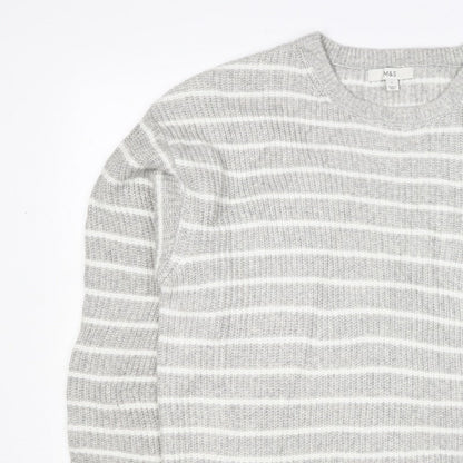 Marks & Spencer Women Grey White Striped Knit Pullover Jumper L