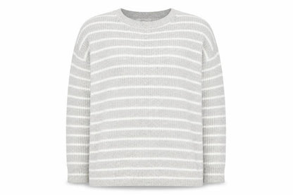 Marks & Spencer Women Grey White Striped Knit Pullover Jumper L