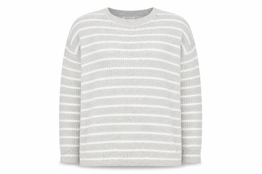 Marks & Spencer Women Grey White Striped Knit Pullover Jumper L