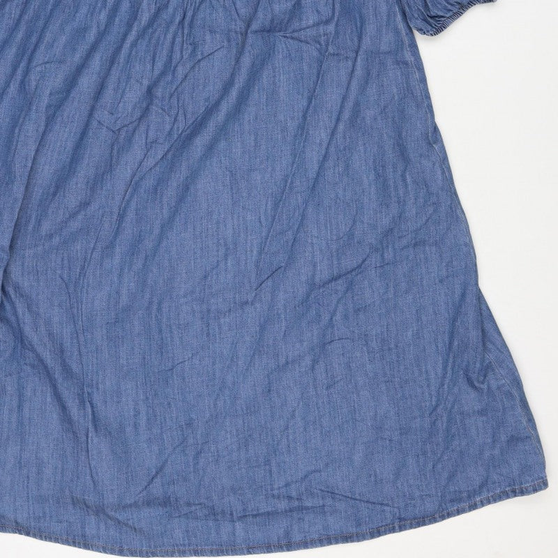 Marks and Spencer Women Blue Size 12 Chambray Fit & Flare Midi Dress
