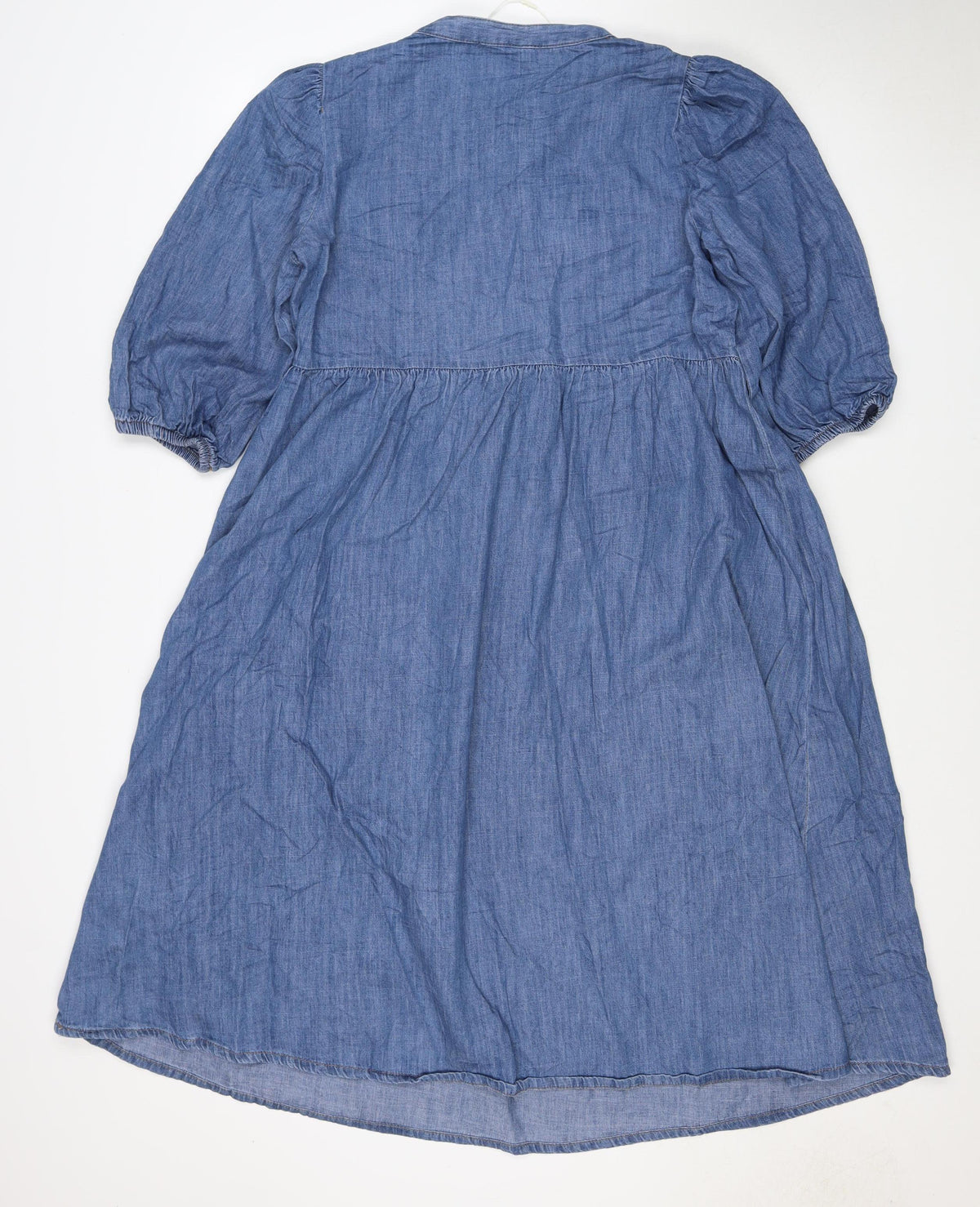 Marks and Spencer Women Blue Size 12 Chambray Fit & Flare Midi Dress