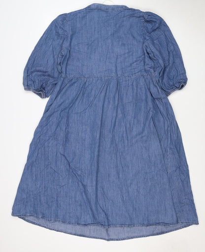 Marks and Spencer Women Blue Size 12 Chambray Fit & Flare Midi Dress