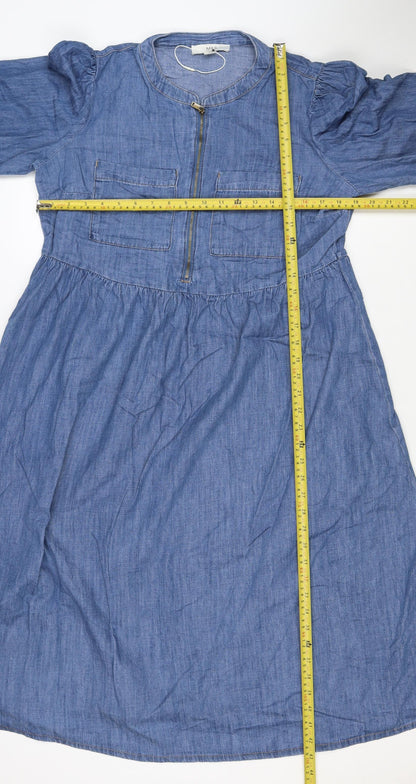Marks and Spencer Women Blue Size 12 Chambray Fit & Flare Midi Dress