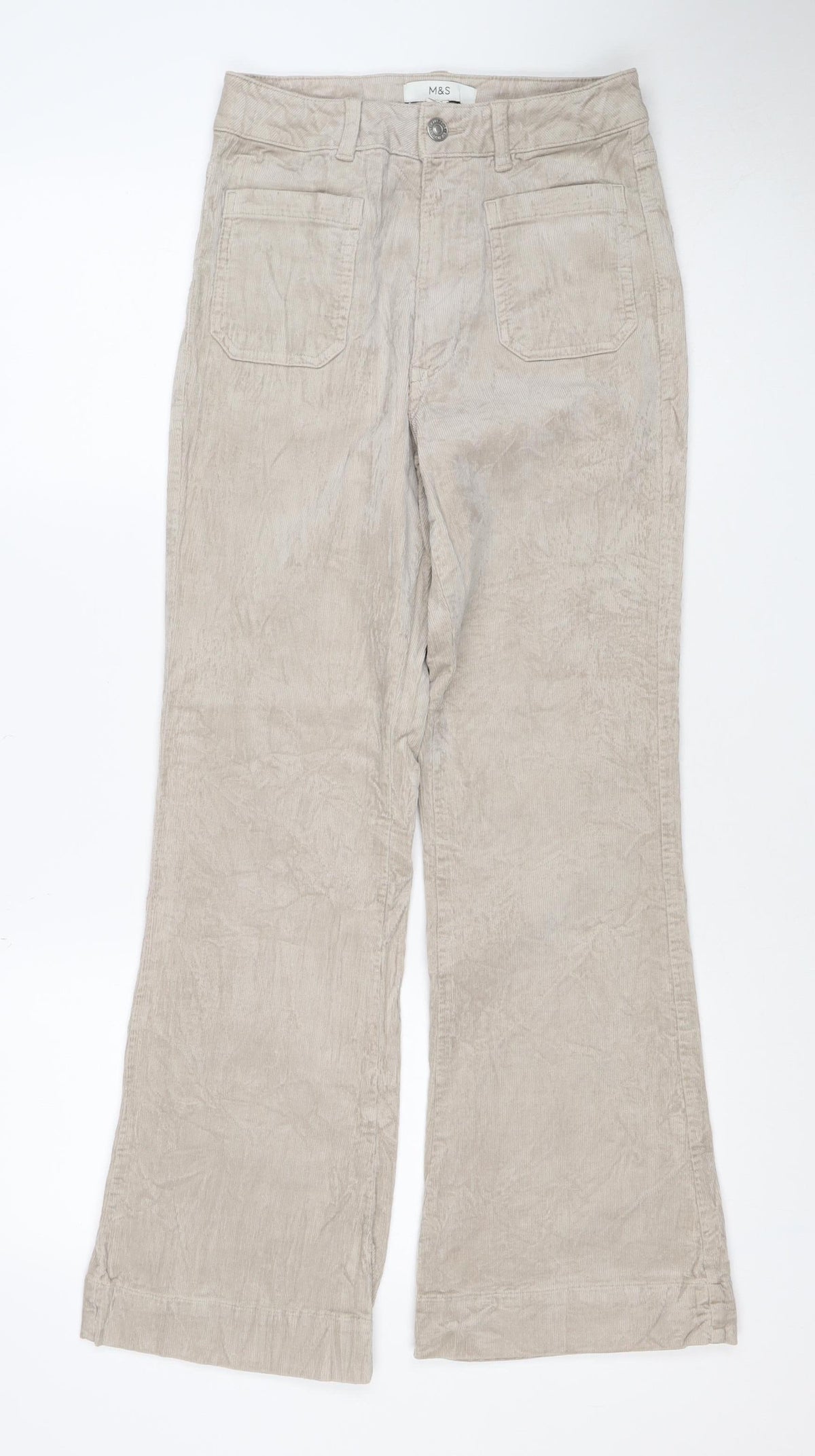 M&S Women’s Beige Size 8 Cotton Flax Cargo Straight Leg Trousers