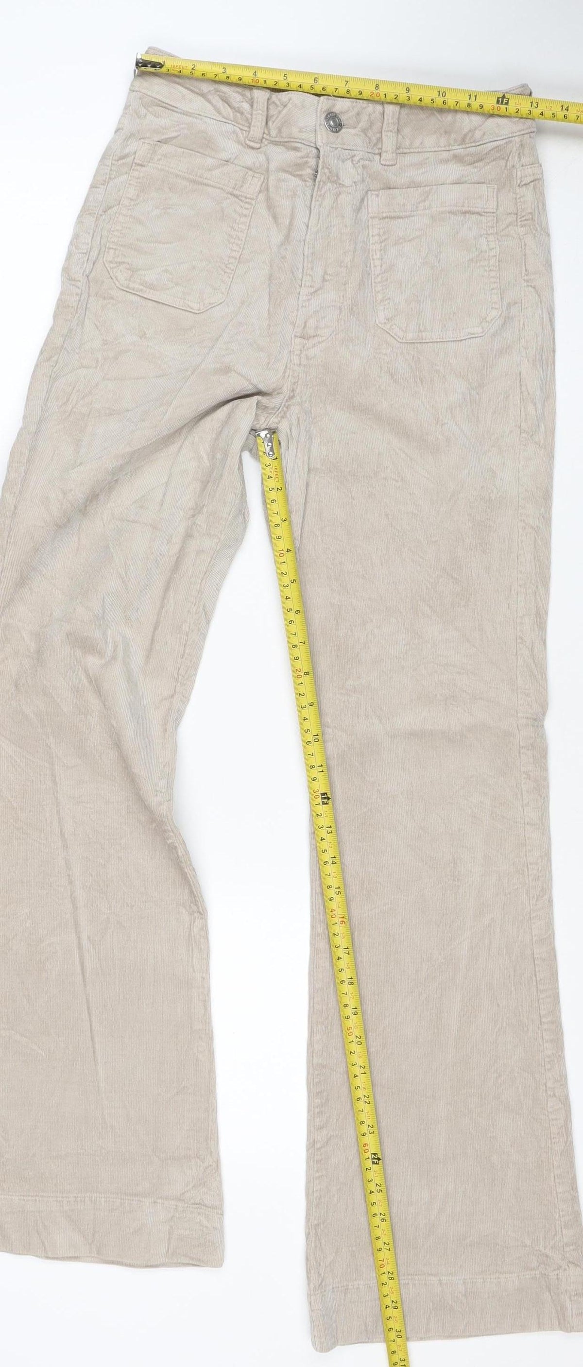 M&S Women’s Beige Size 8 Cotton Flax Cargo Straight Leg Trousers