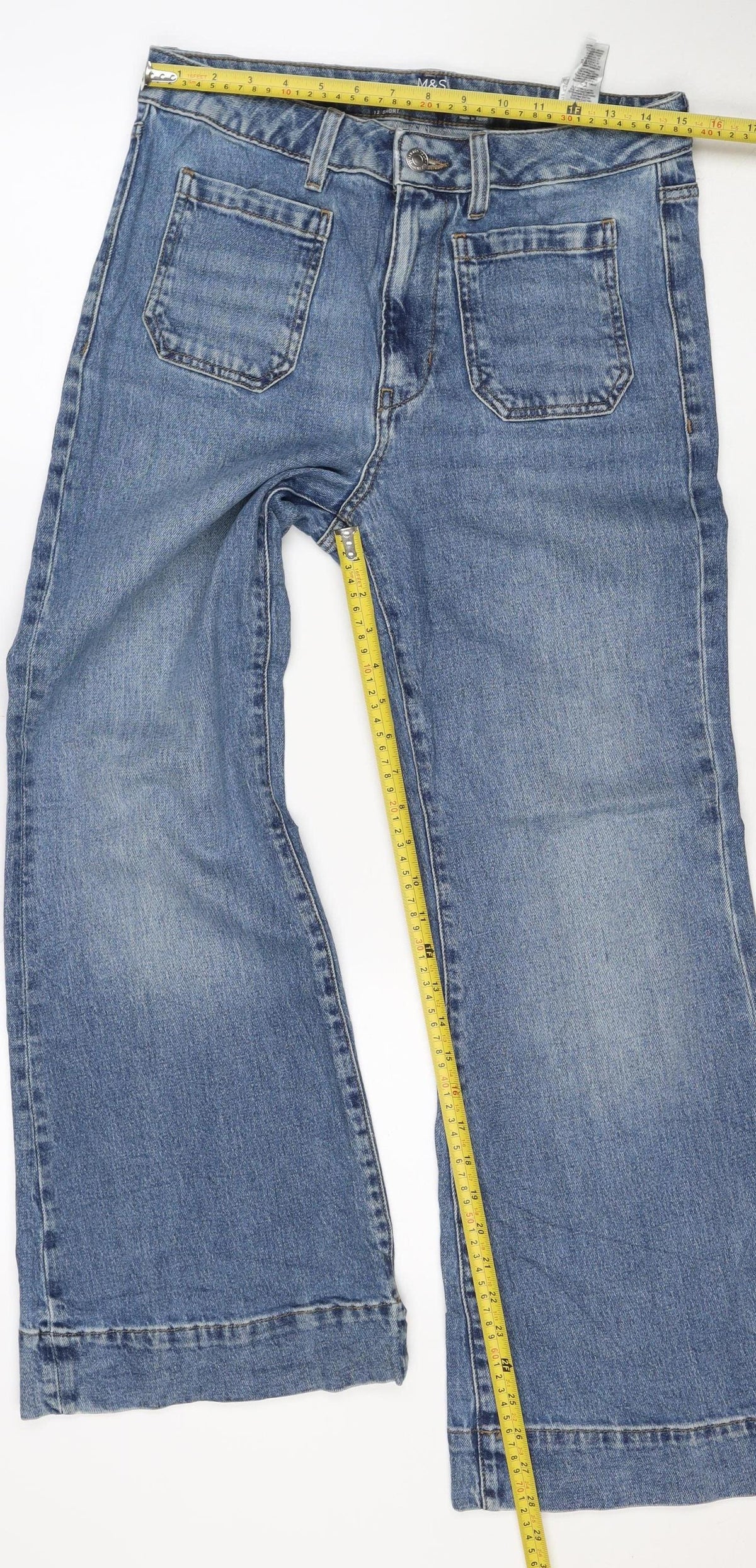 Marks and Spencer Women Blue Size 12 Short Flare Stretch Jeans