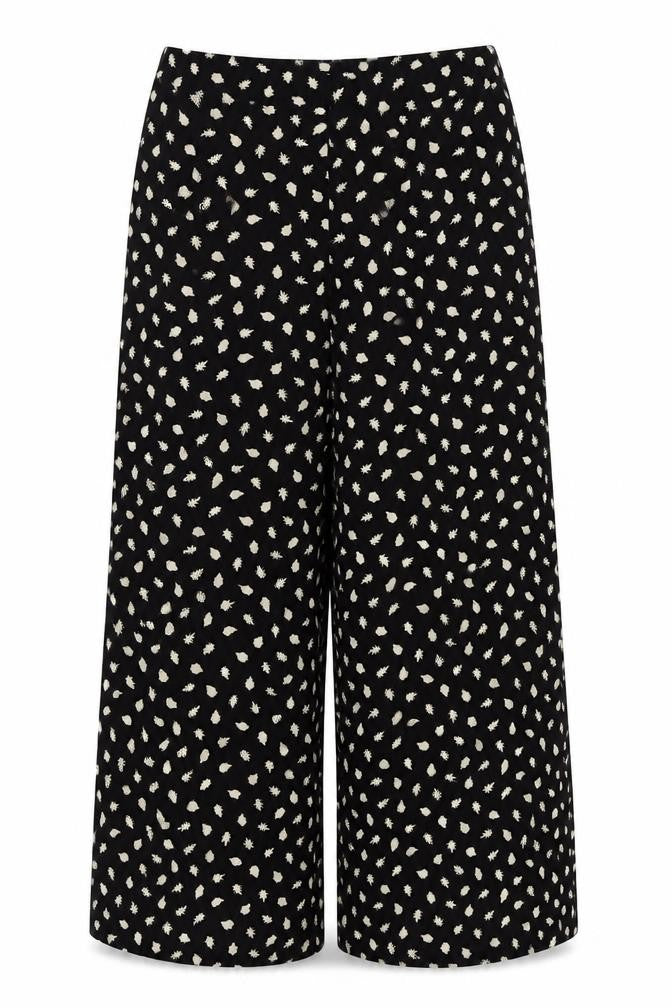 Somerset Alice Temperley Women Black Ivory Floral Cropped Trousers UK 8