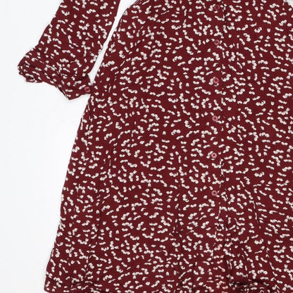 M&S Womens Red Floral Viscose Shirt Dress UK 8 Long Sleeve