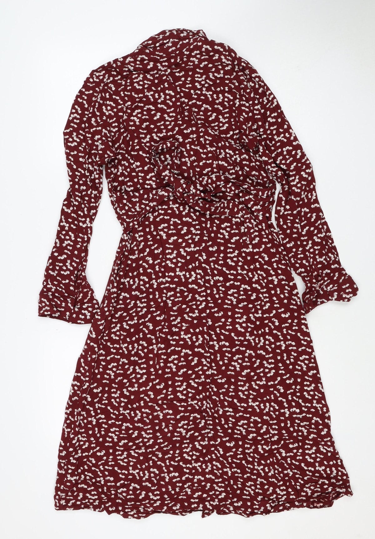 M&S Womens Red Floral Viscose Shirt Dress UK 8 Long Sleeve