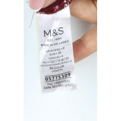 M&S Womens Red Floral Viscose Shirt Dress UK 8 Long Sleeve