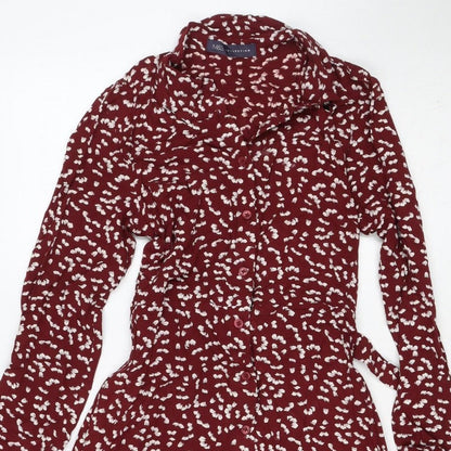 M&S Womens Red Floral Viscose Shirt Dress UK 8 Long Sleeve