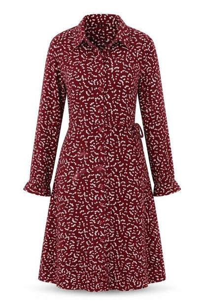 M&S Womens Red Floral Viscose Shirt Dress UK 8 Long Sleeve