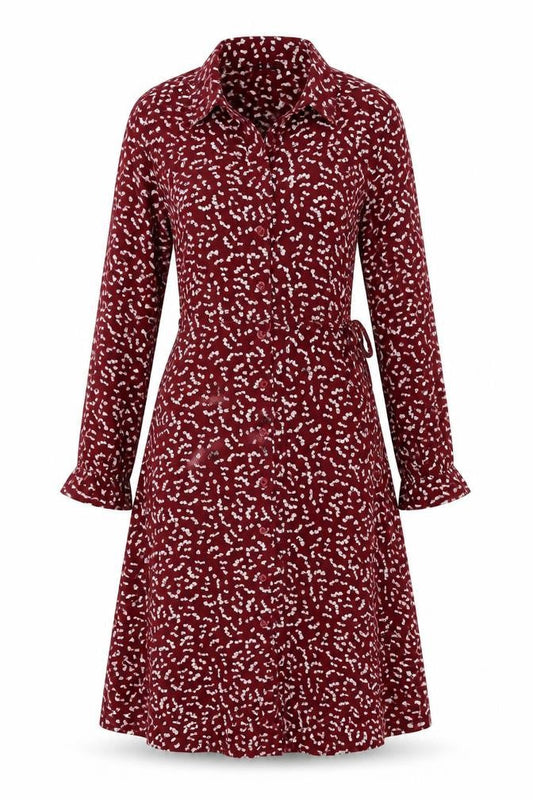 M&S Womens Red Floral Viscose Shirt Dress UK 8 Long Sleeve