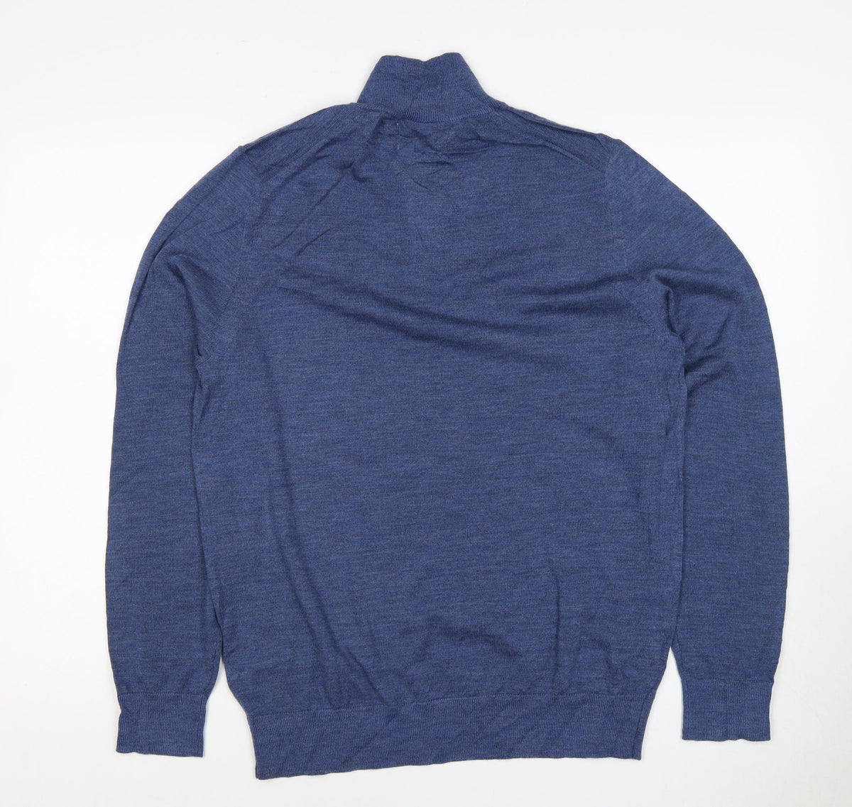 M&S Autograph Men Blue M Merino Wool 1/4 Zip High Neck Jumper