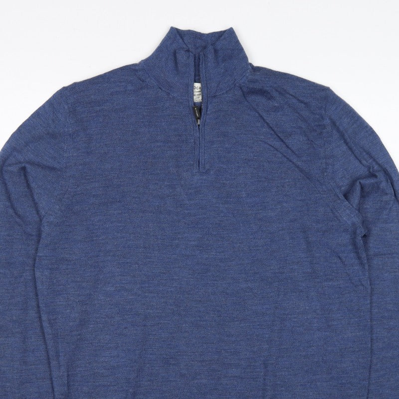 M&S Autograph Men Blue M Merino Wool 1/4 Zip High Neck Jumper