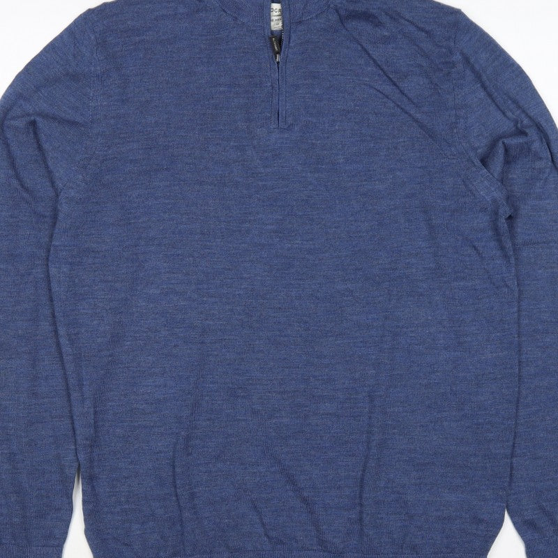 M&S Autograph Men Blue M Merino Wool 1/4 Zip High Neck Jumper