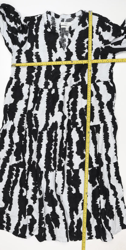 M&S Women Black White Linen Rich Size 14 Shift Knee Dress