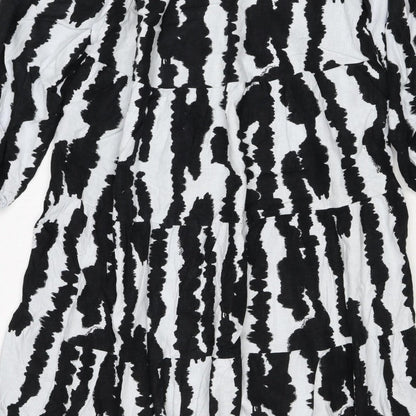 M&S Women Black White Linen Rich Size 14 Shift Knee Dress