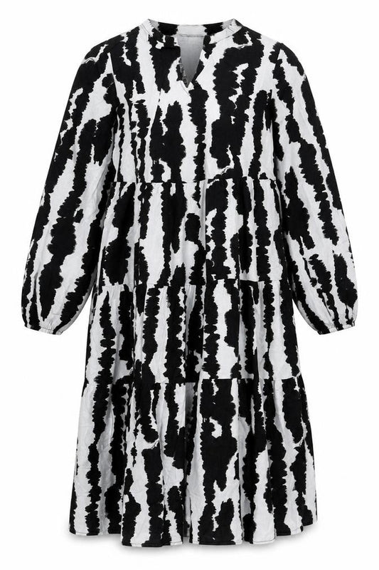 M&S Women Black White Linen Rich Size 14 Shift Knee Dress
