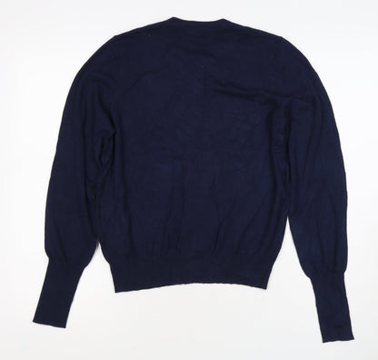 Marks and Spencer Women Blue Size 12 Round Neck Button Cardigan
