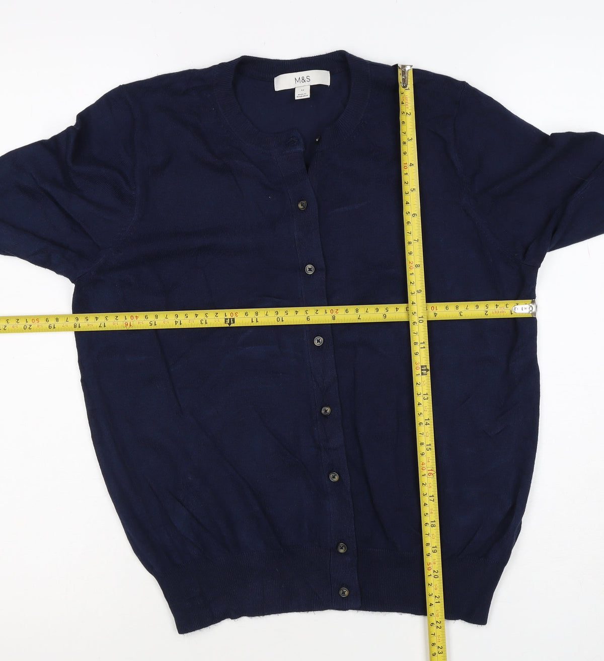 Marks and Spencer Women Blue Size 12 Round Neck Button Cardigan