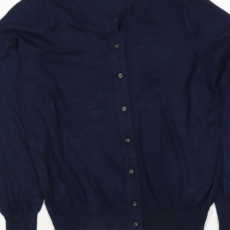 Marks and Spencer Women Blue Size 12 Round Neck Button Cardigan
