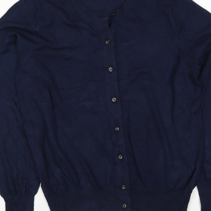 Marks and Spencer Women Blue Size 12 Round Neck Button Cardigan