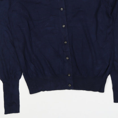 Marks and Spencer Women Blue Size 12 Round Neck Button Cardigan