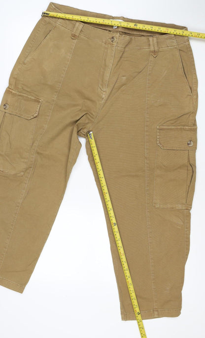 Marks & Spencer Women Beige Cargo Trousers Size 18 Short Cotton Stretch