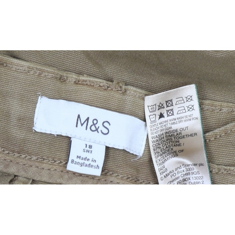 Marks & Spencer Women Beige Cargo Trousers Size 18 Short Cotton Stretch