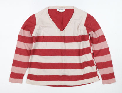 White Stuff Women Multicoloured UK 14 Merino Wool Striped V-Neck Jumper