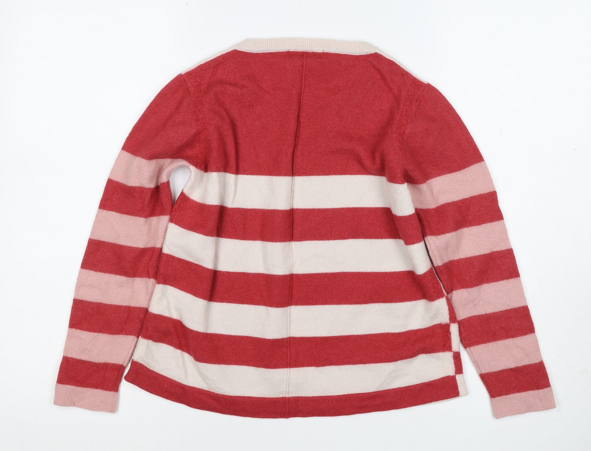 White Stuff Women Multicoloured UK 14 Merino Wool Striped V-Neck Jumper