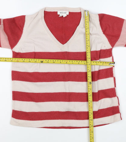 White Stuff Women Multicoloured UK 14 Merino Wool Striped V-Neck Jumper