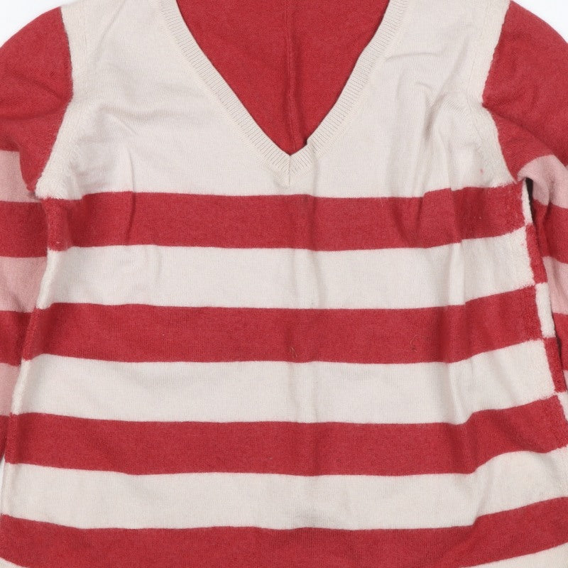 White Stuff Women Multicoloured UK 14 Merino Wool Striped V-Neck Jumper