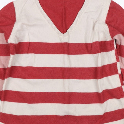 White Stuff Women Multicoloured UK 14 Merino Wool Striped V-Neck Jumper