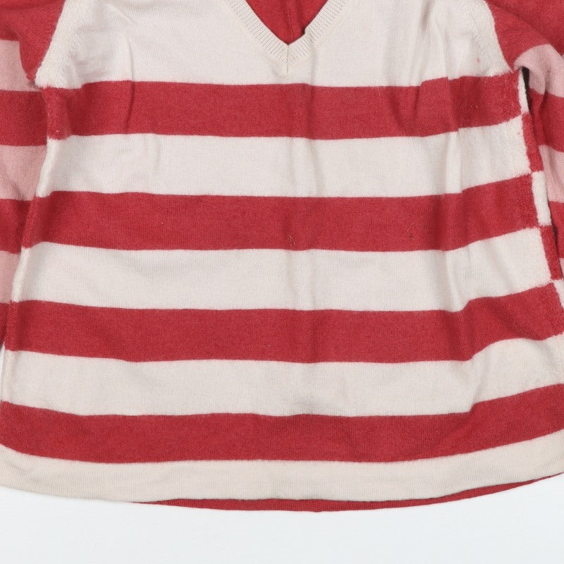 White Stuff Women Multicoloured UK 14 Merino Wool Striped V-Neck Jumper