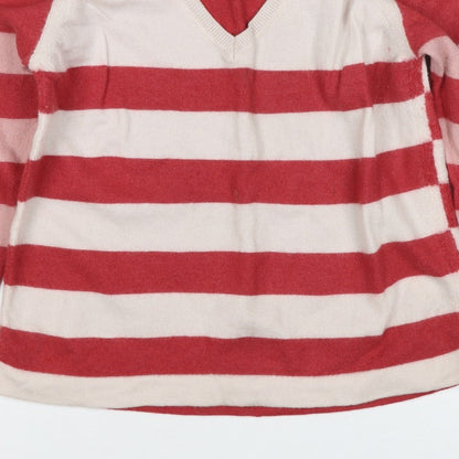 White Stuff Women Multicoloured UK 14 Merino Wool Striped V-Neck Jumper