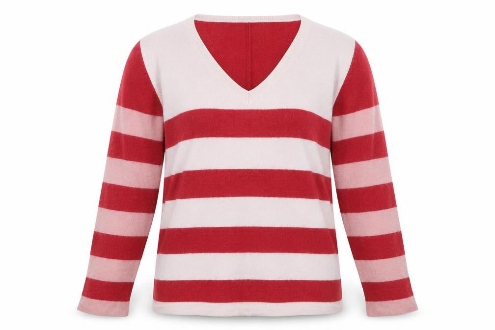 White Stuff Women Multicoloured UK 14 Merino Wool Striped V-Neck Jumper