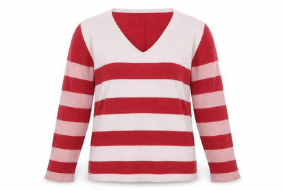 White Stuff Women Multicoloured UK 14 Merino Wool Striped V-Neck Jumper